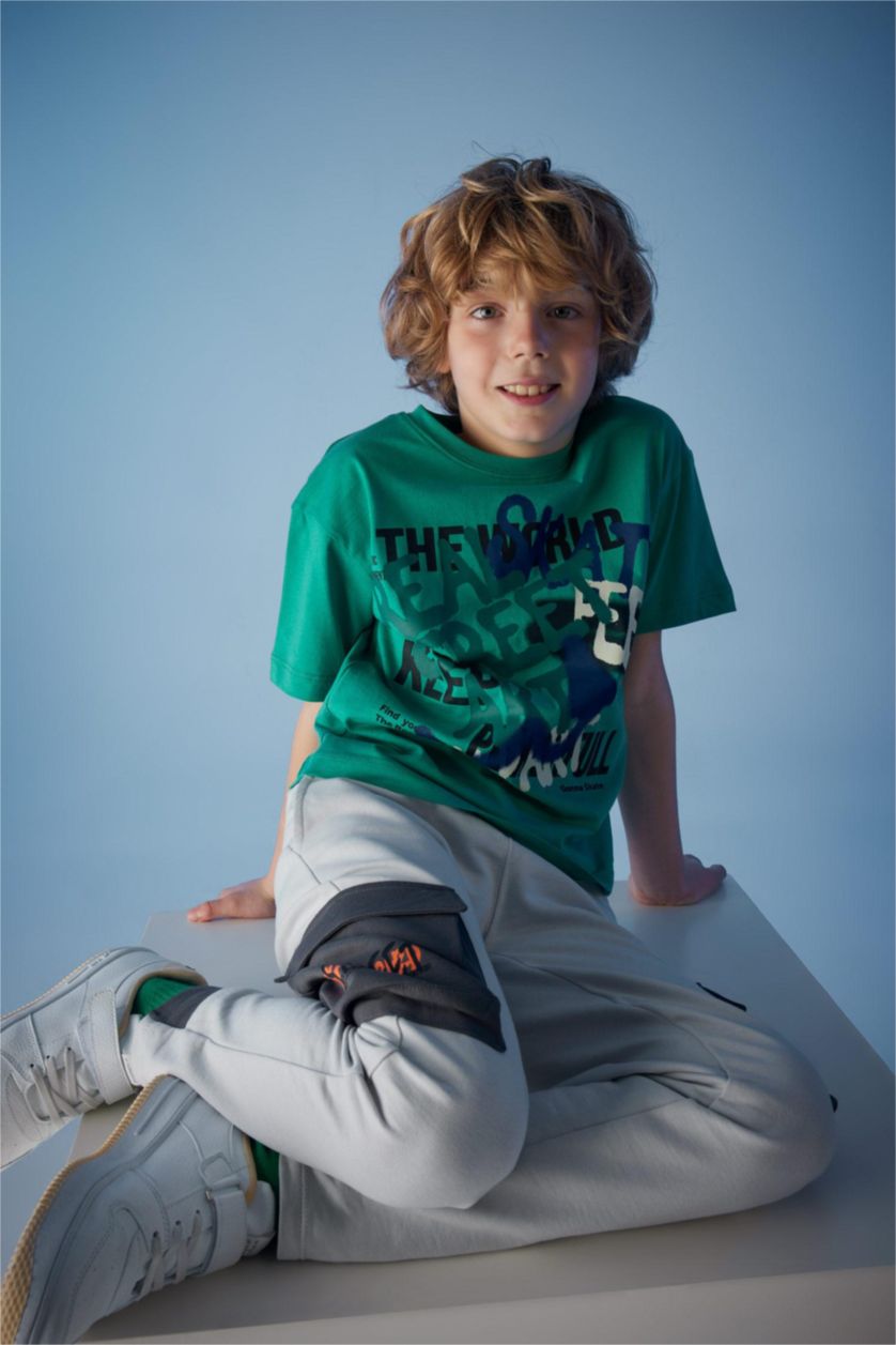 BOYS & TEENS Green Boy Oversize Fit Crew Neck Printed Short Sleeve T-Shirt