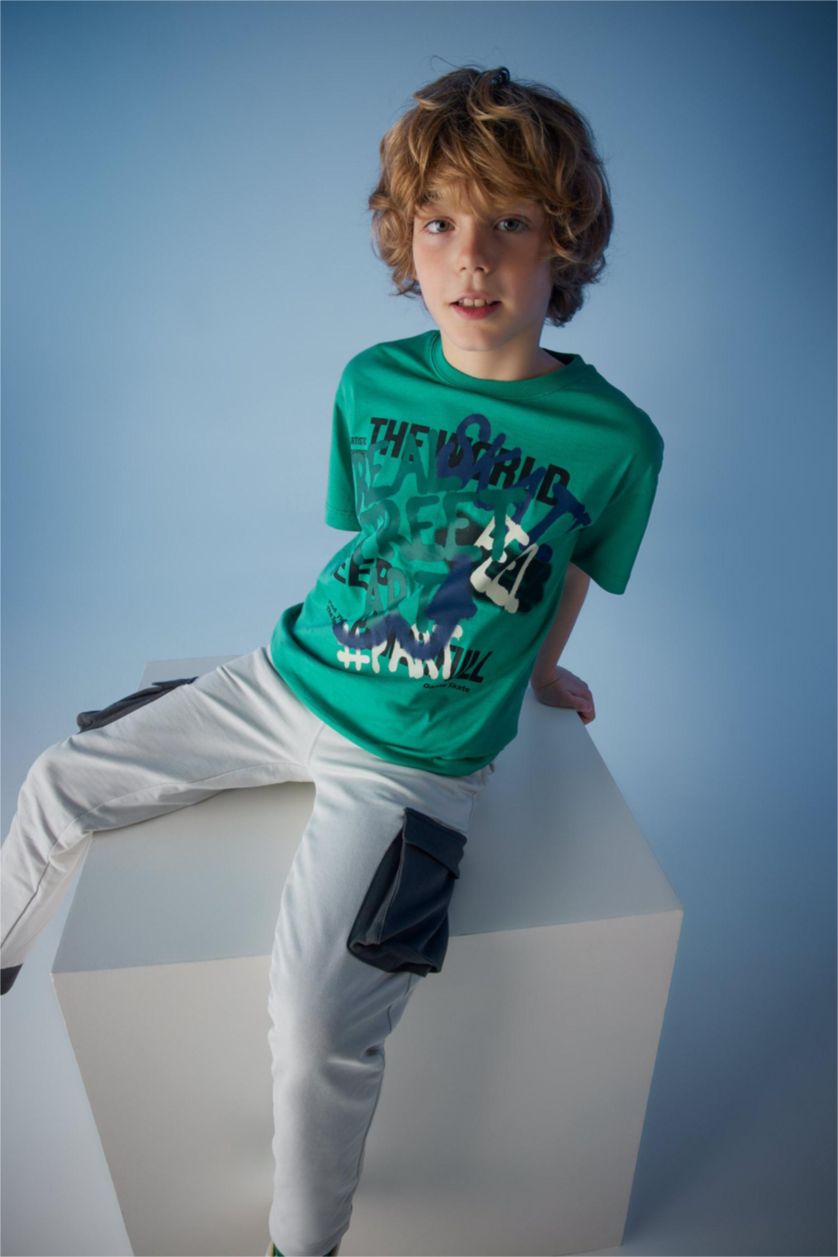 BOYS & TEENS Green Boy Oversize Fit Crew Neck Printed Short Sleeve T-Shirt