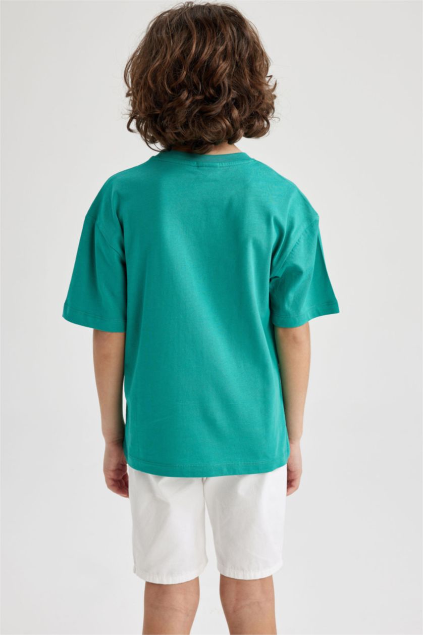 BOYS & TEENS Green Boy Oversize Fit Crew Neck Printed Short Sleeve T-Shirt