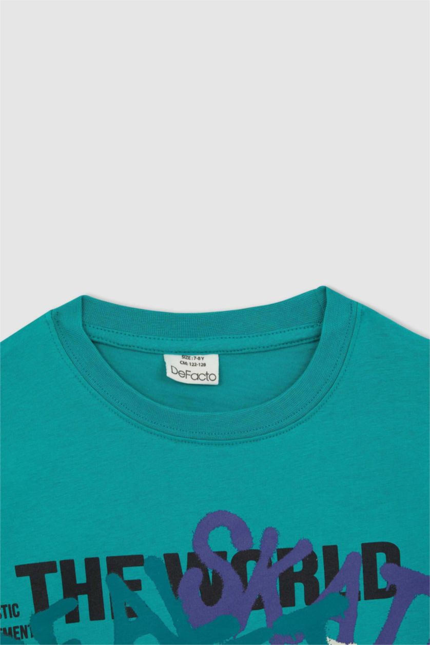 BOYS & TEENS Green Boy Oversize Fit Crew Neck Printed Short Sleeve T-Shirt