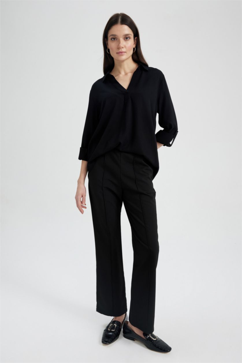 Kadın Siyah Straıght Fıt Düz Paça Pantolon