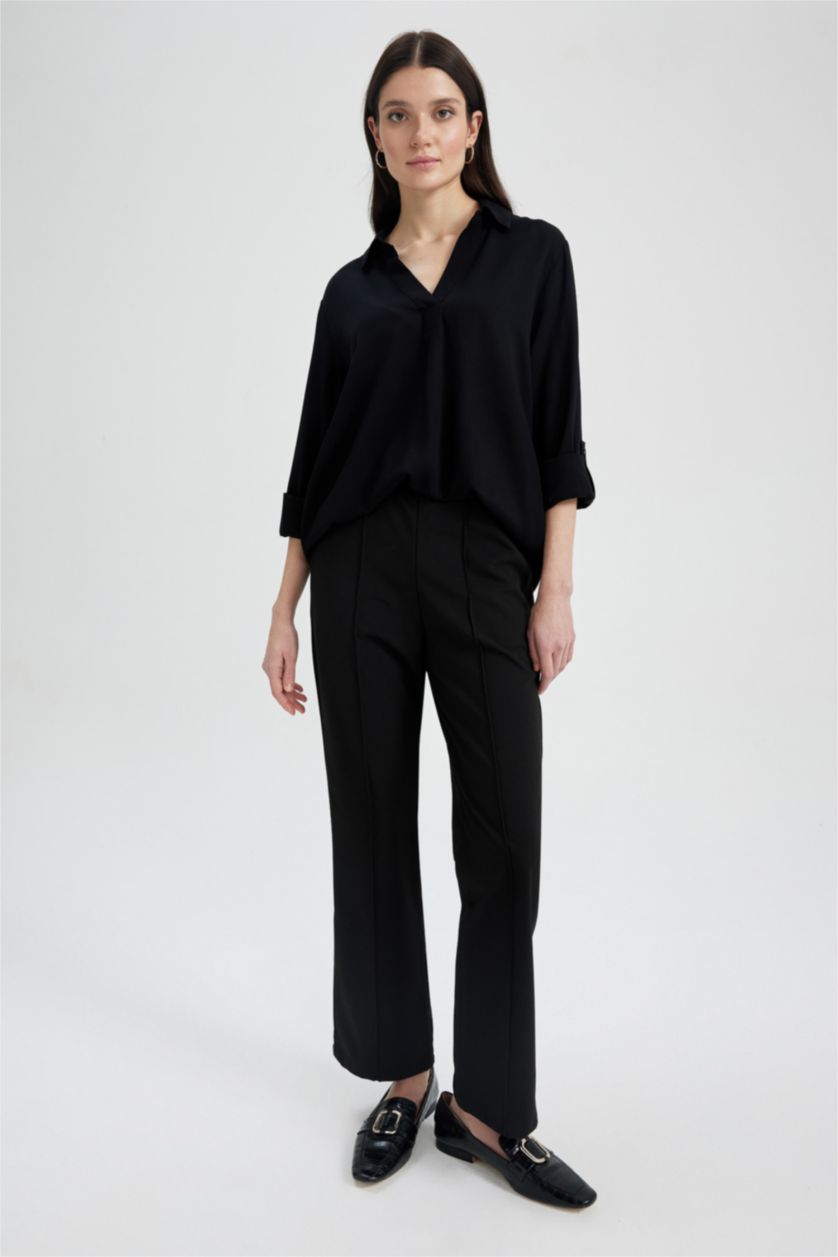 Kadın Siyah Straıght Fıt Düz Paça Pantolon