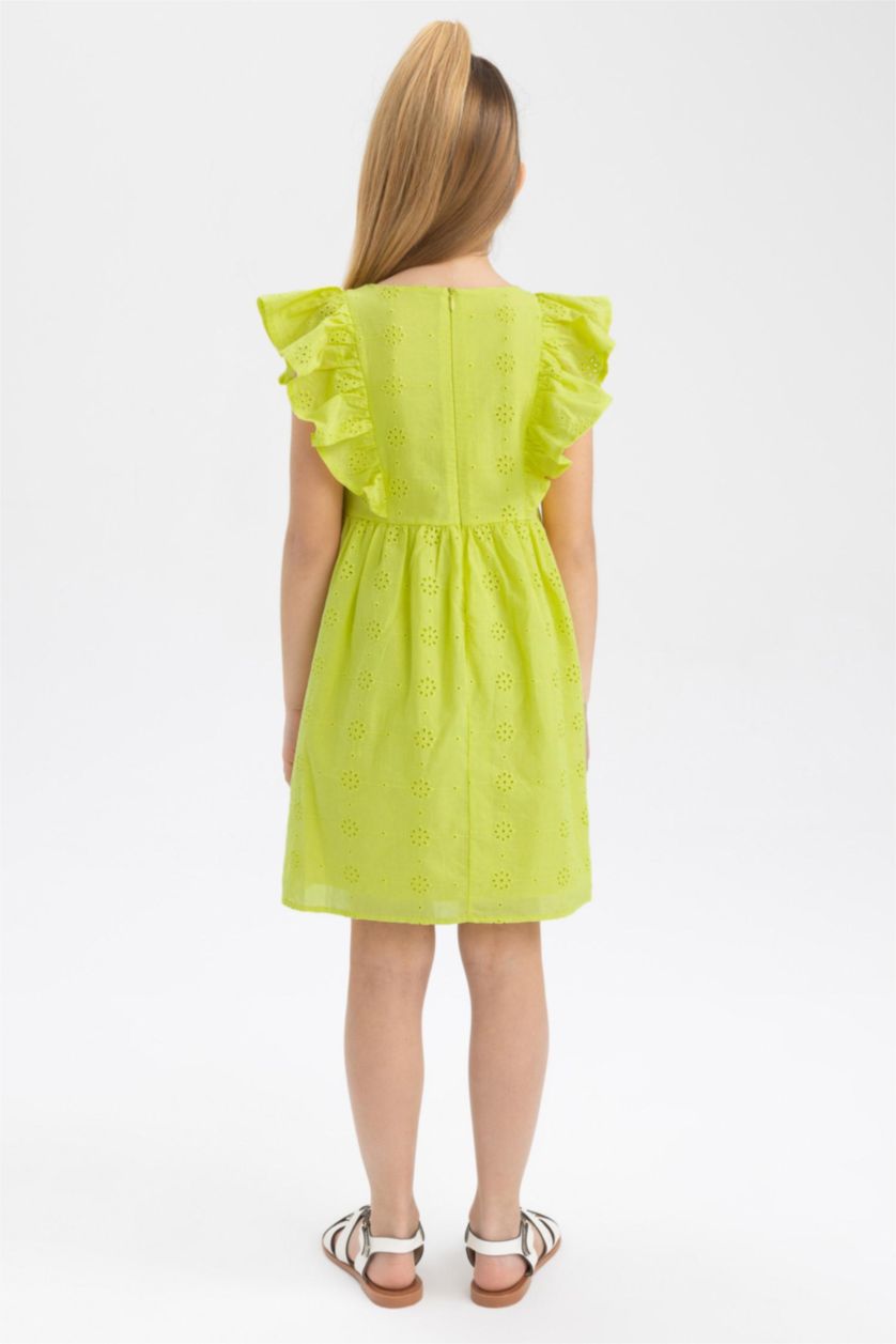 FILLES Vert Clair Robe Brodée Coupe Classique