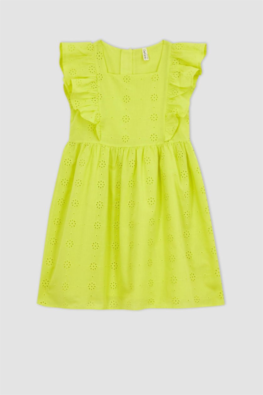 FILLES Vert Clair Robe Brodée Coupe Classique