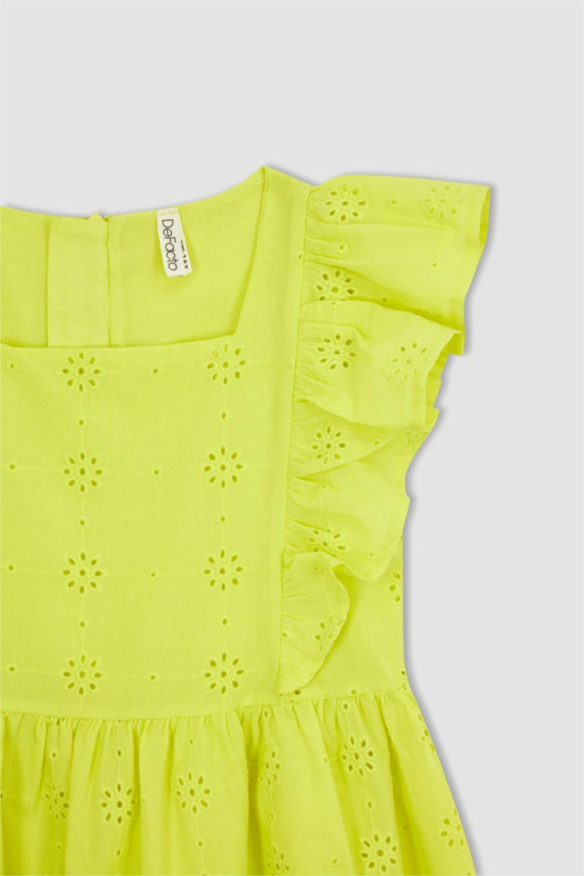 FILLES Vert Clair Robe Brodée Coupe Classique