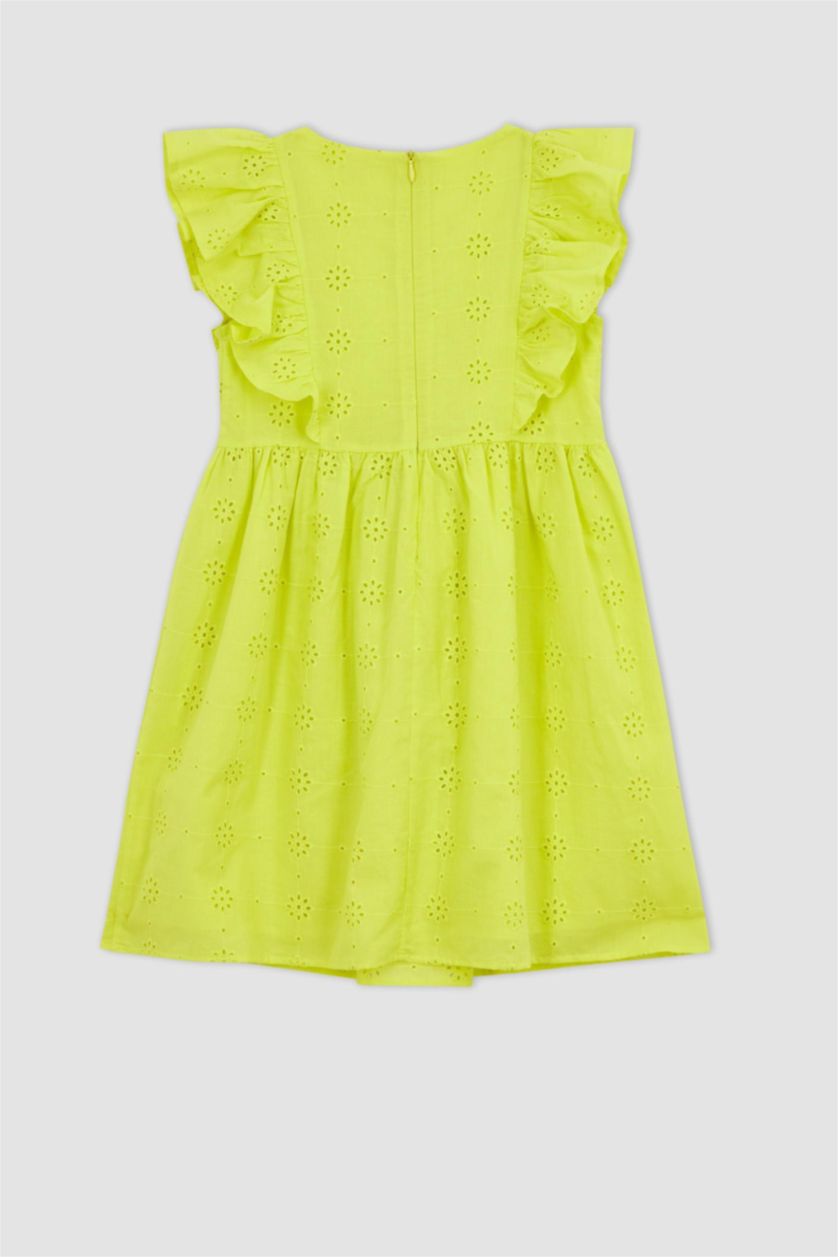 FILLES Vert Clair Robe Brodée Coupe Classique