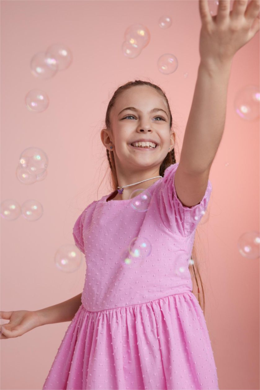 GIRLS & TEENS Light Pink Regular Fit Cotton Dress