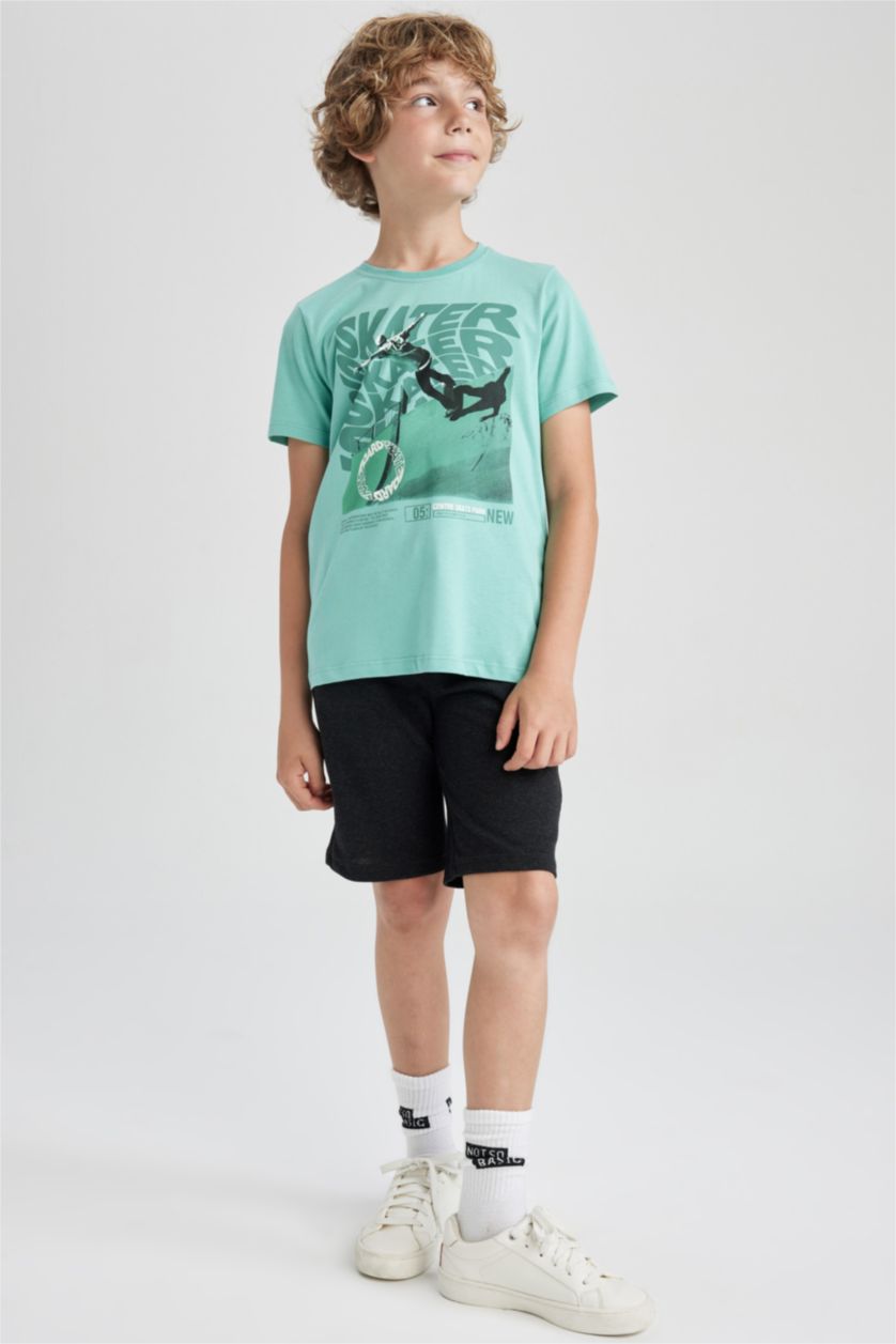 أولاد أخضر فاتح طقم اولادي شورت تيشيرت - قطعتين