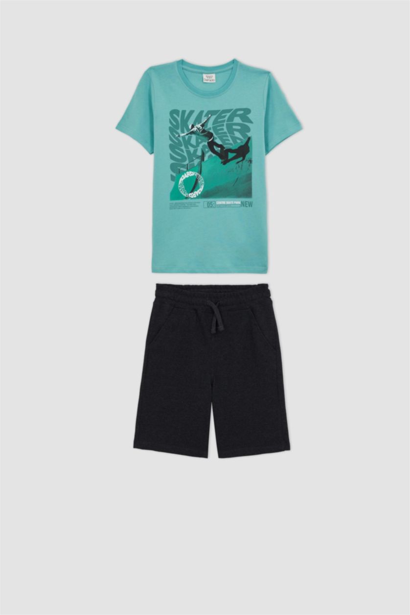 أولاد أخضر فاتح طقم اولادي شورت تيشيرت - قطعتين