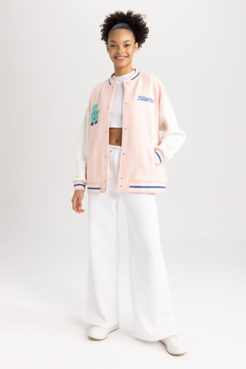 WOMAN Pink Thick Sweatshirt Fabric Cardigan