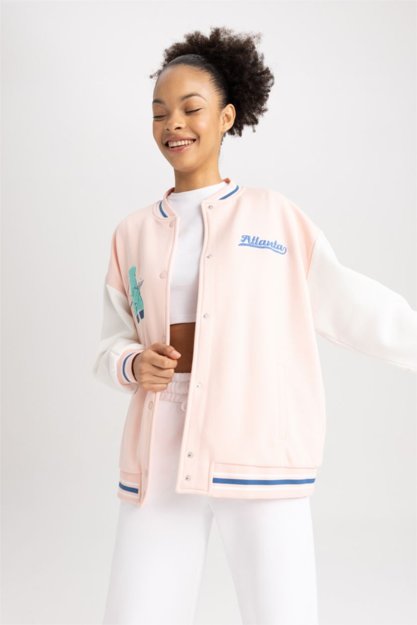 WOMAN Pink Thick Sweatshirt Fabric Cardigan
