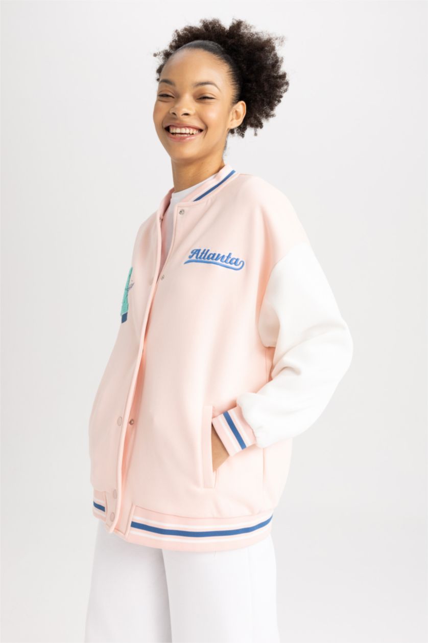 WOMAN Pink Thick Sweatshirt Fabric Cardigan