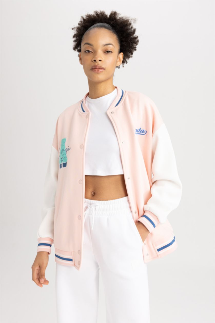 WOMAN Pink Thick Sweatshirt Fabric Cardigan