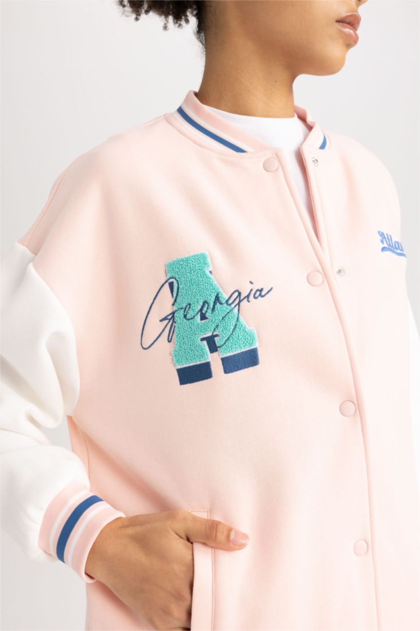 WOMAN Pink Thick Sweatshirt Fabric Cardigan