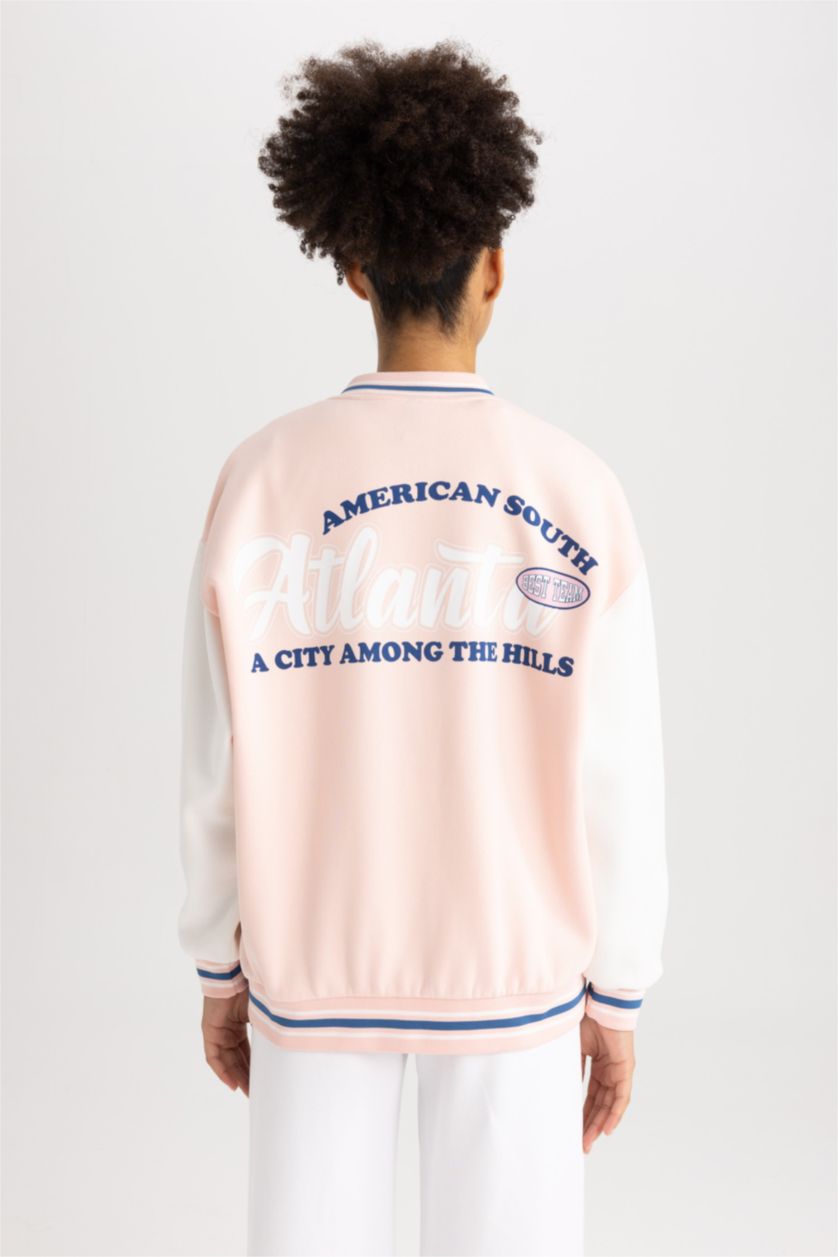 WOMAN Pink Thick Sweatshirt Fabric Cardigan