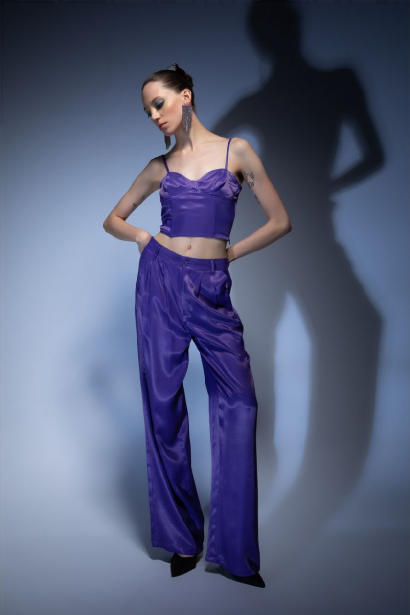 FEMME Violet Pantalon Satinette Jambes larges