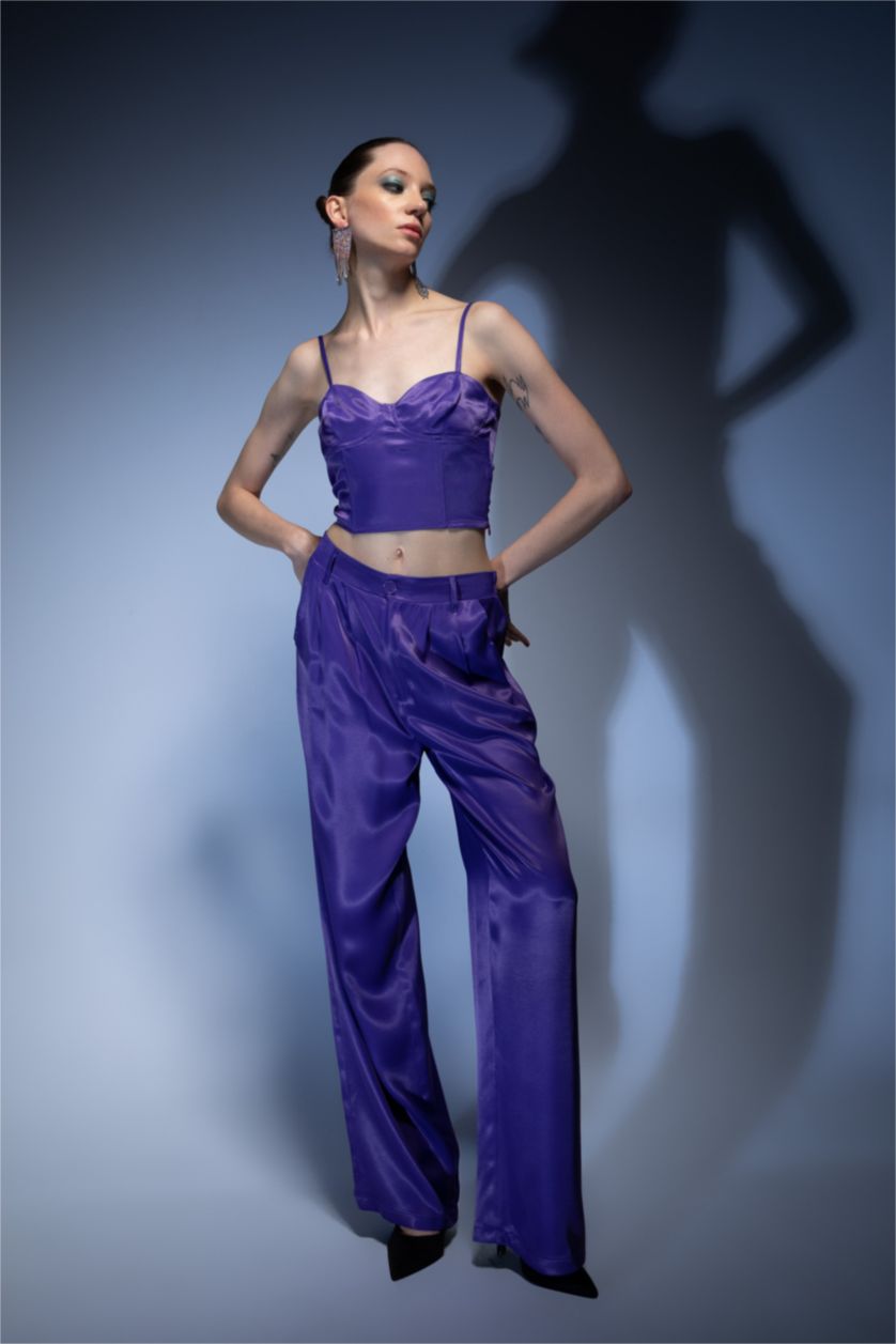 FEMME Violet Pantalon Satinette Jambes larges