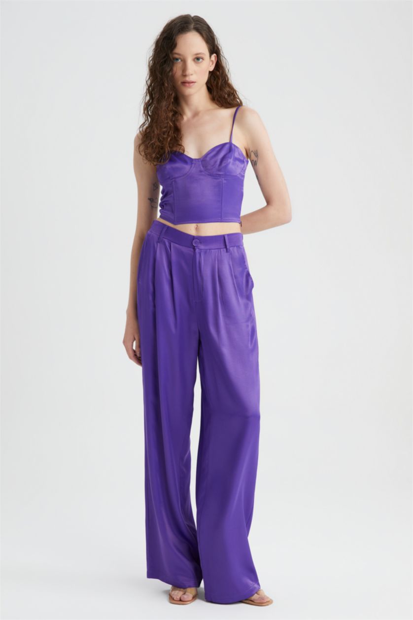 FEMME Violet Pantalon Satinette Jambes larges
