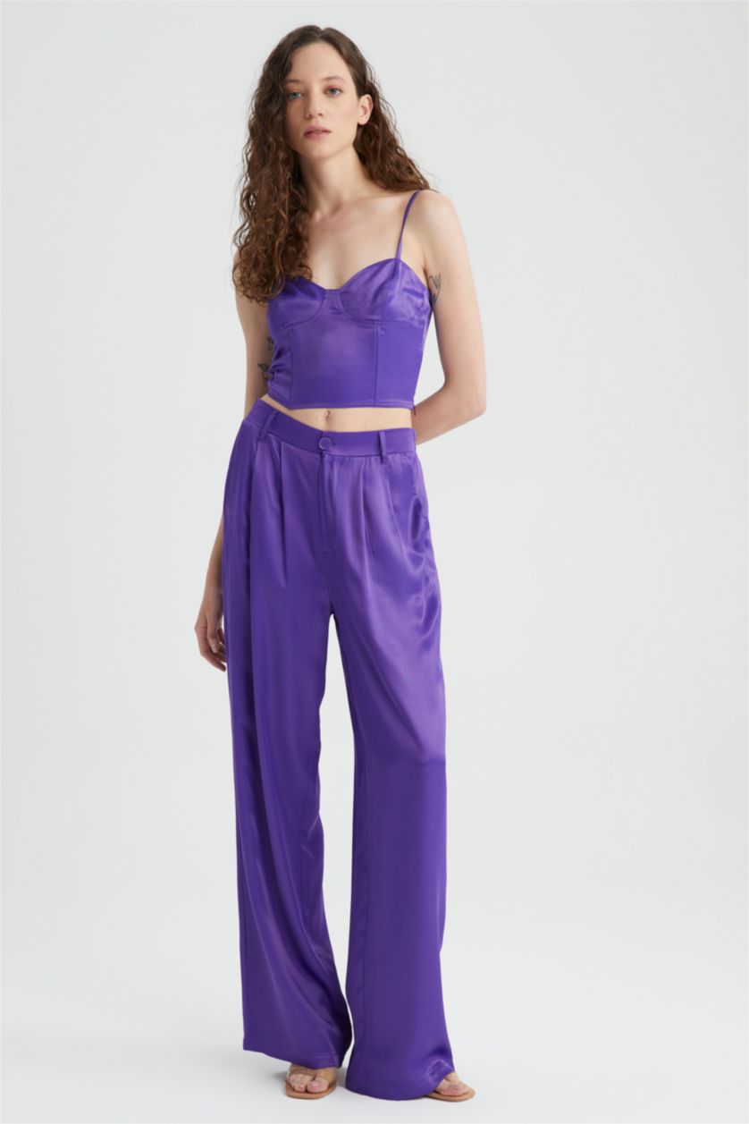 FEMME Violet Pantalon Satinette Jambes larges