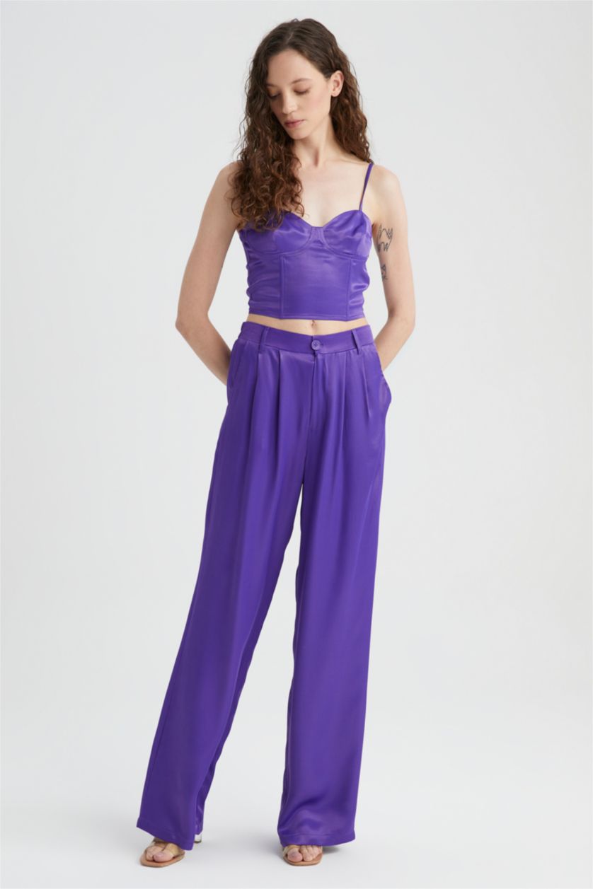 FEMME Violet Pantalon Satinette Jambes larges