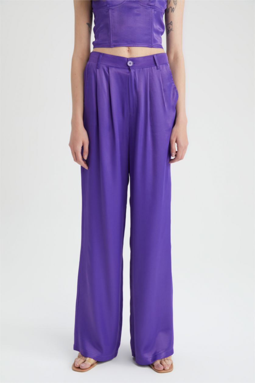 FEMME Violet Pantalon Satinette Jambes larges