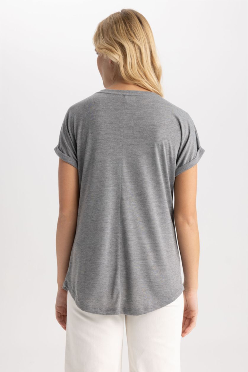 Kadın Antrasit Melanj Kısa Kollu Tişört