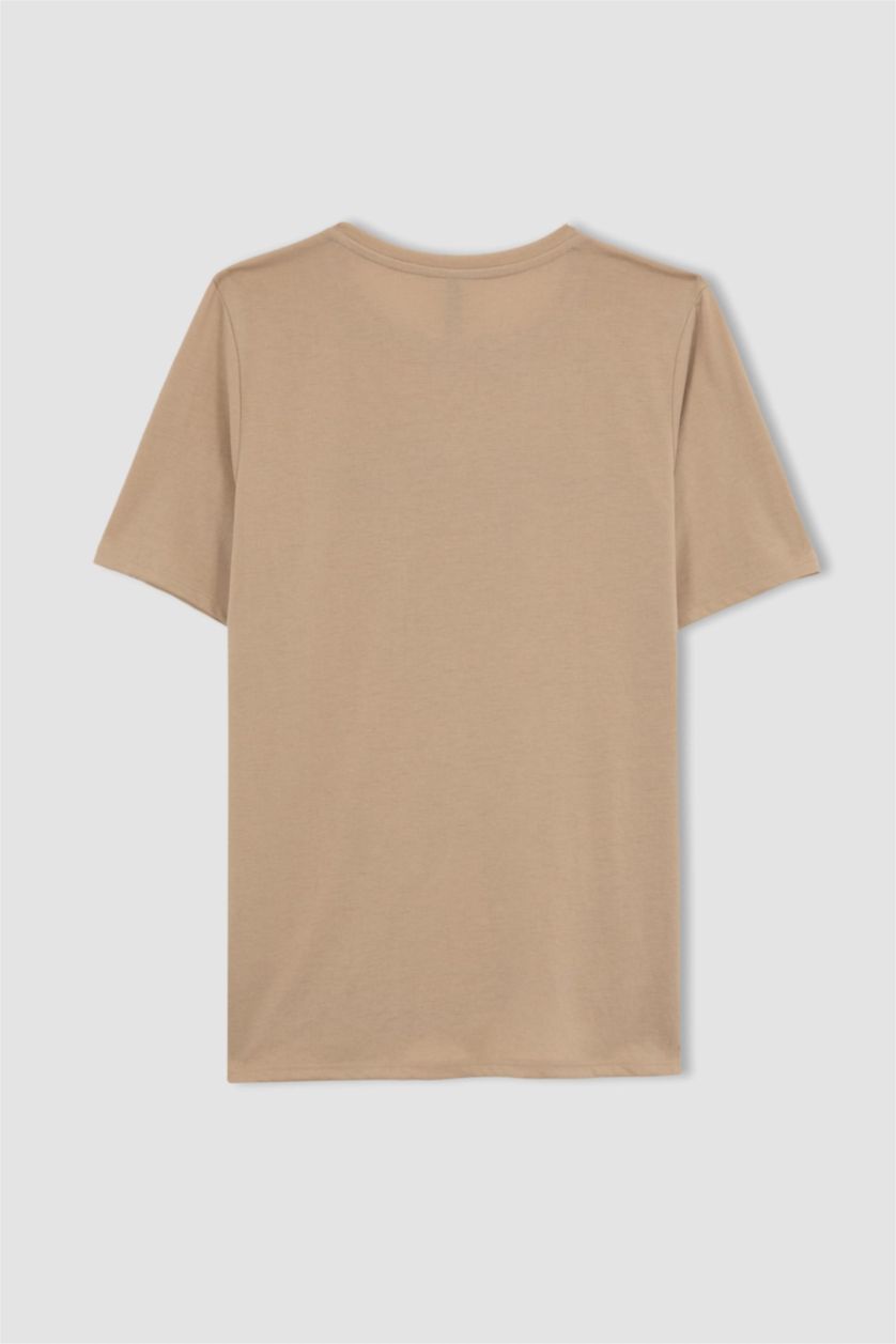 WOMAN Light Vison Traditional Regular Fit Crew Neck Butterfly Pattern Short Sleeve T-Shirt