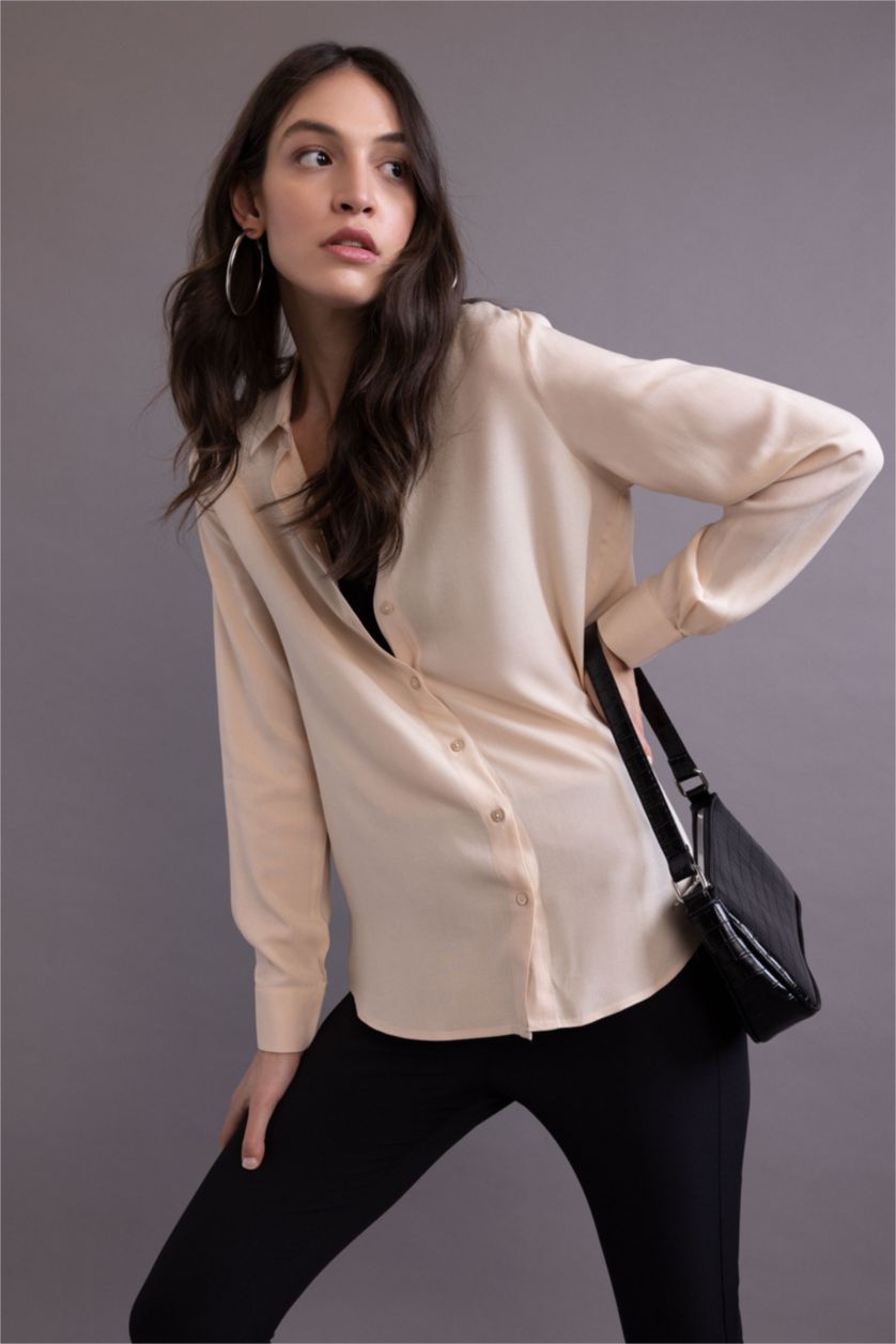 WOMAN Light Beige Regular Fit Long Sleeve Shirt