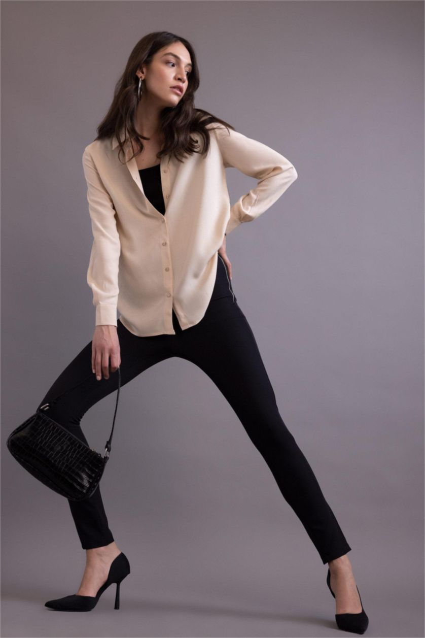 WOMAN Light Beige Regular Fit Long Sleeve Shirt