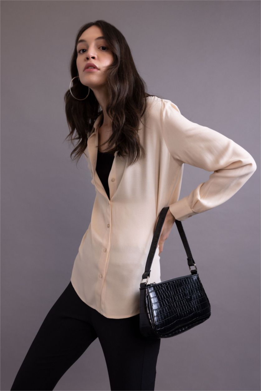 WOMAN Light Beige Regular Fit Long Sleeve Shirt