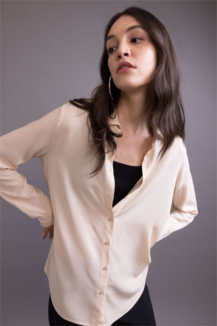 WOMAN Light Beige Regular Fit Long Sleeve Shirt