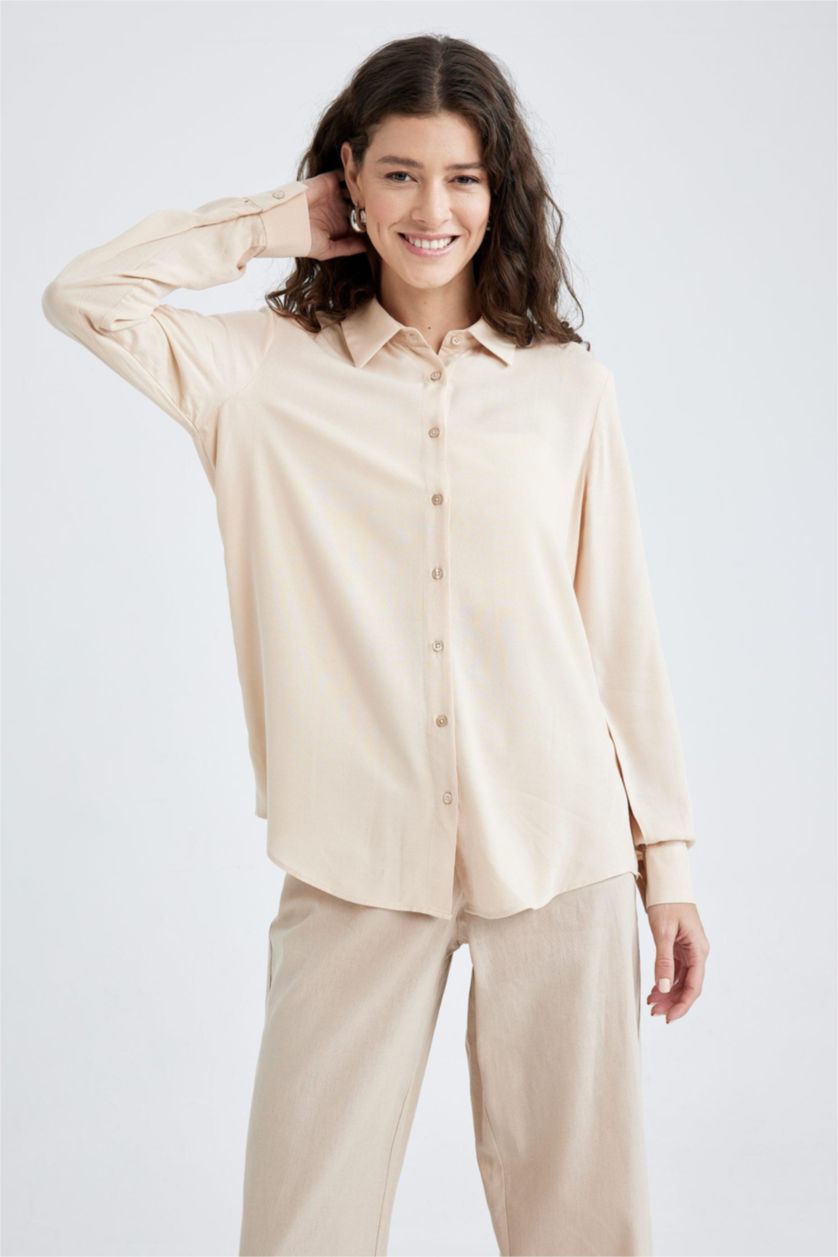 WOMAN Light Beige Regular Fit Long Sleeve Shirt