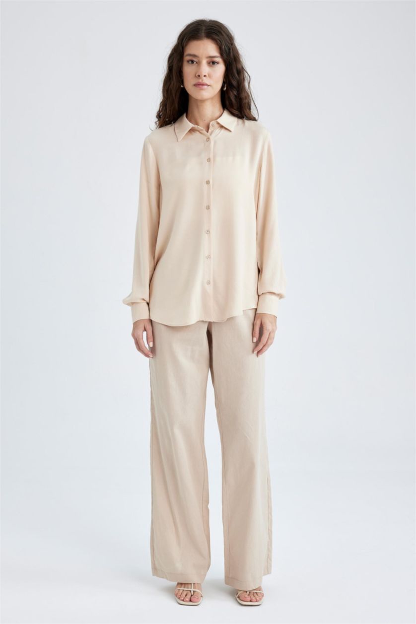 WOMAN Light Beige Regular Fit Long Sleeve Shirt