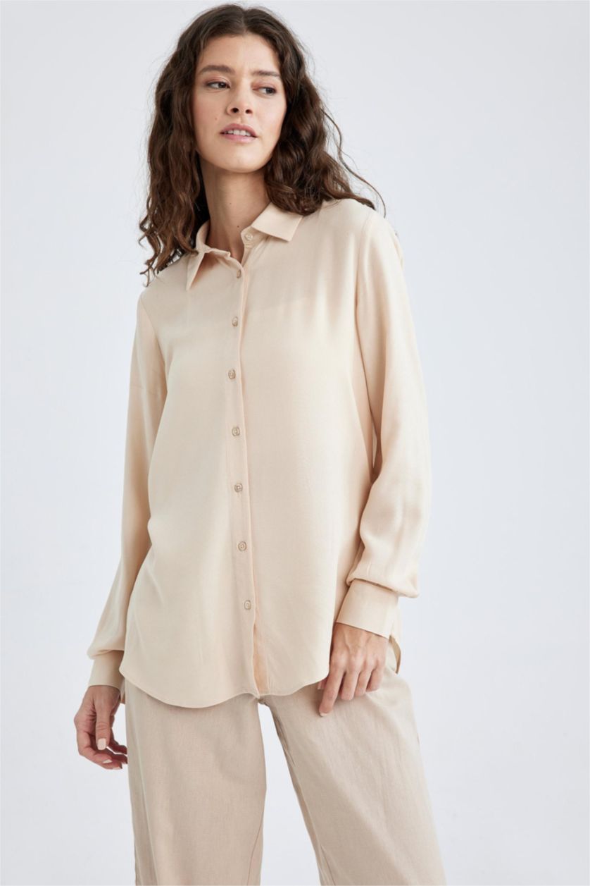 WOMAN Light Beige Regular Fit Long Sleeve Shirt