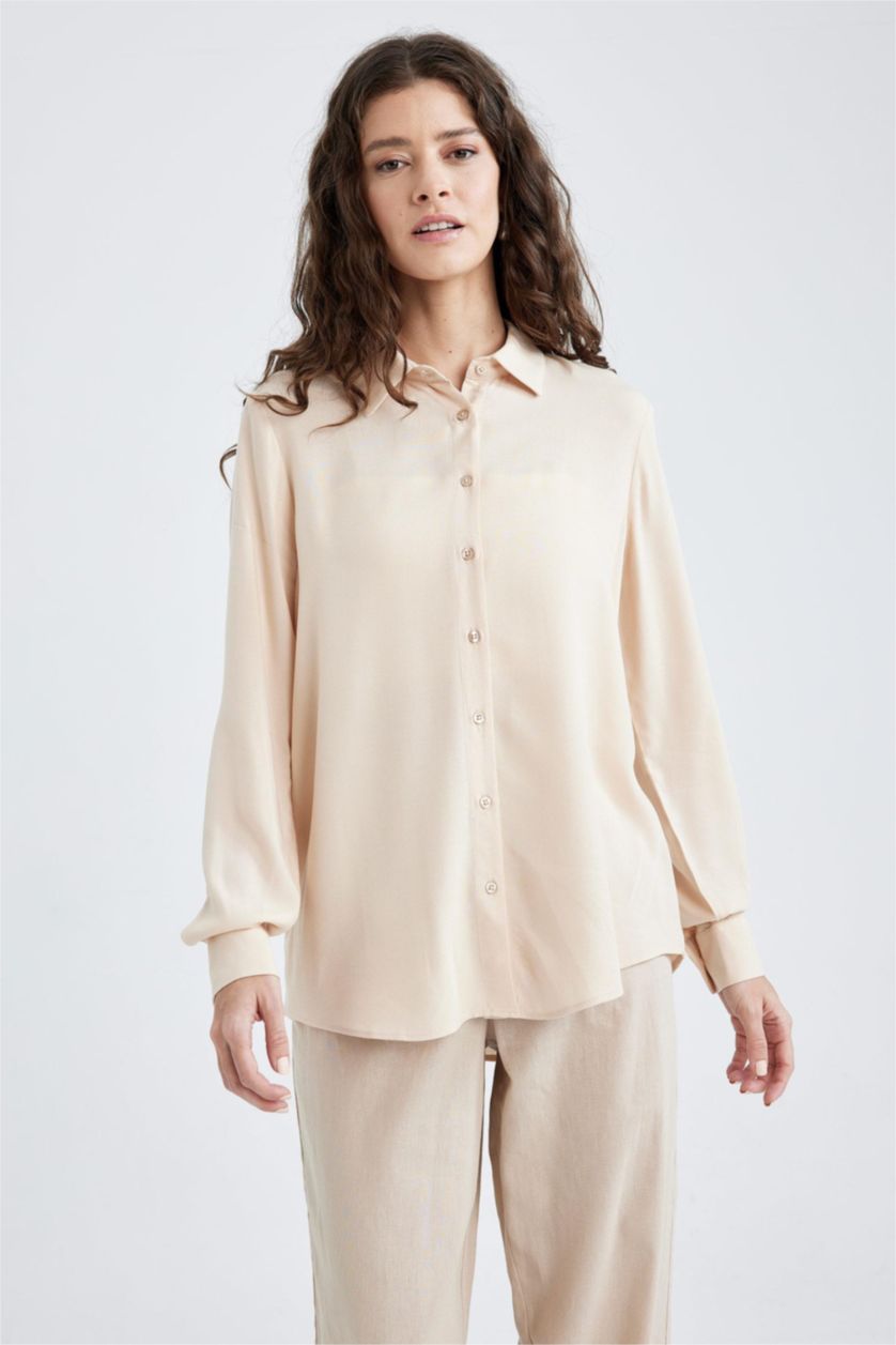 WOMAN Light Beige Regular Fit Long Sleeve Shirt