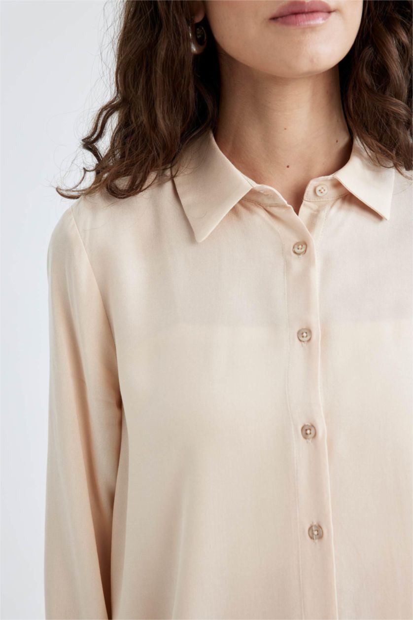 WOMAN Light Beige Regular Fit Long Sleeve Shirt