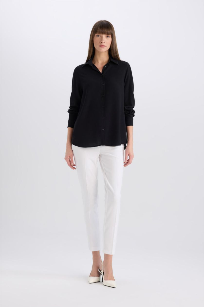 حريمي أسود قميص اسود بيزك كم طويل قصة عادية