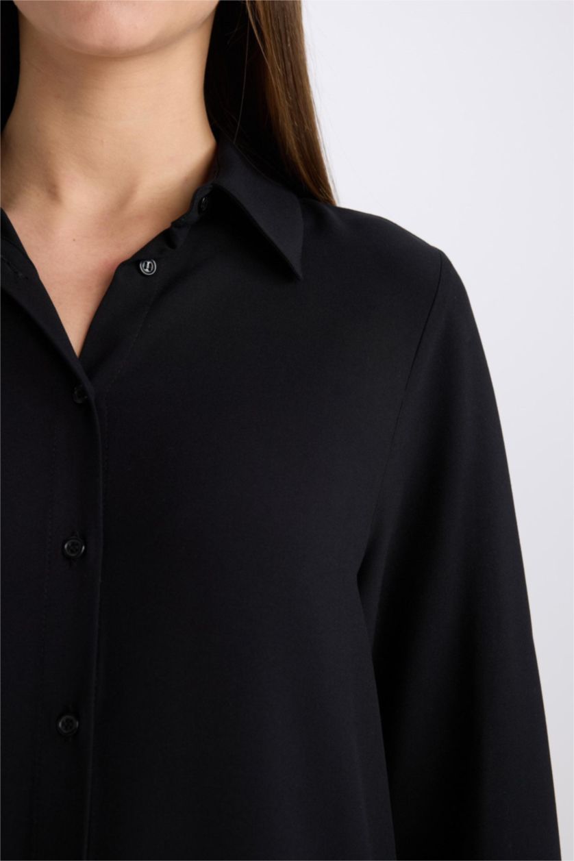 حريمي أسود قميص اسود بيزك كم طويل قصة عادية