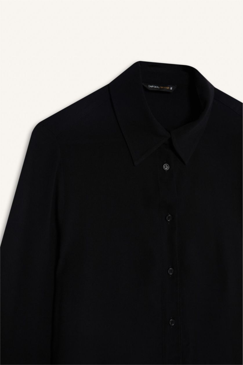 حريمي أسود قميص اسود بيزك كم طويل قصة عادية