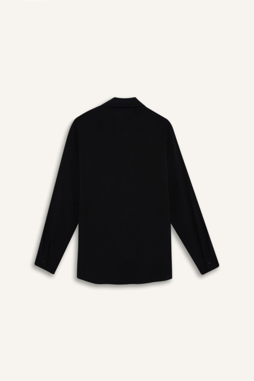 حريمي أسود قميص اسود بيزك كم طويل قصة عادية