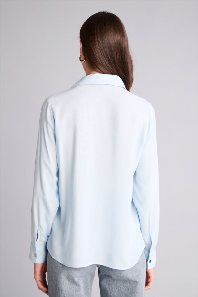 Kadın Açık Mavi Regular Fıt Uzun Kollu Gömlek