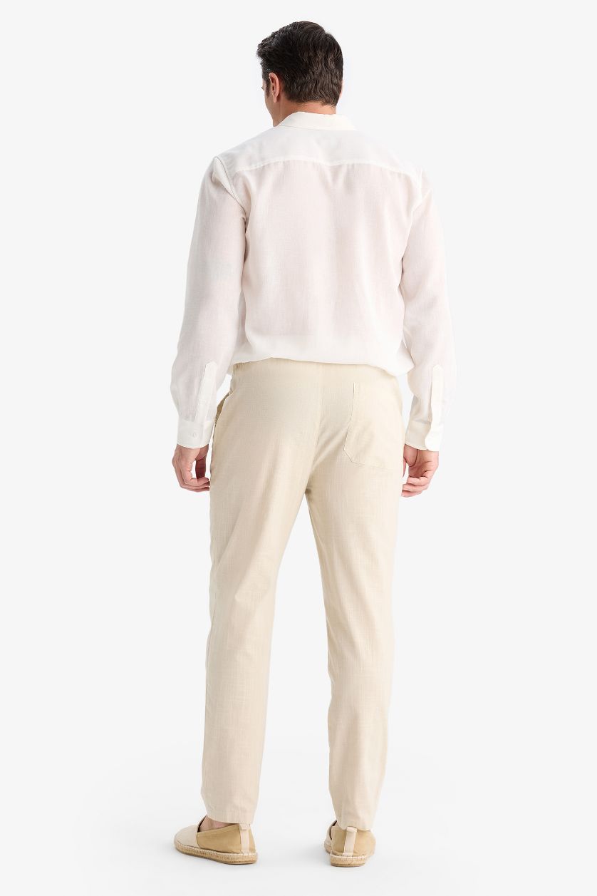 رجالي اللون الحجري بنطلون جوجر قطن برجل ضيقة ورباط من الخصر