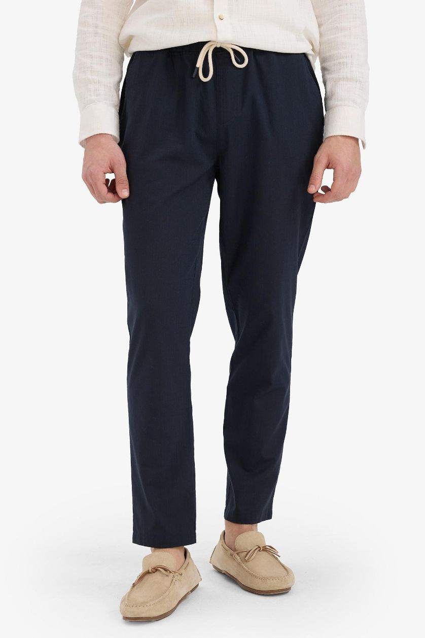 Мужчины Синий Джоггеры на 100% из хлопка с карманами и узкими штанинами, регулируемые по талии