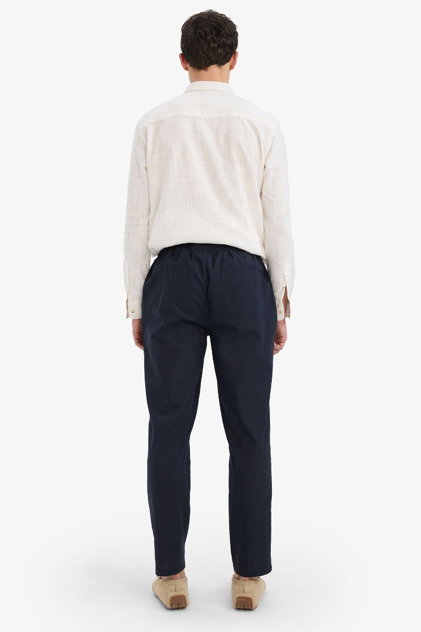 Мужчины Синий Джоггеры на 100% из хлопка с карманами и узкими штанинами, регулируемые по талии