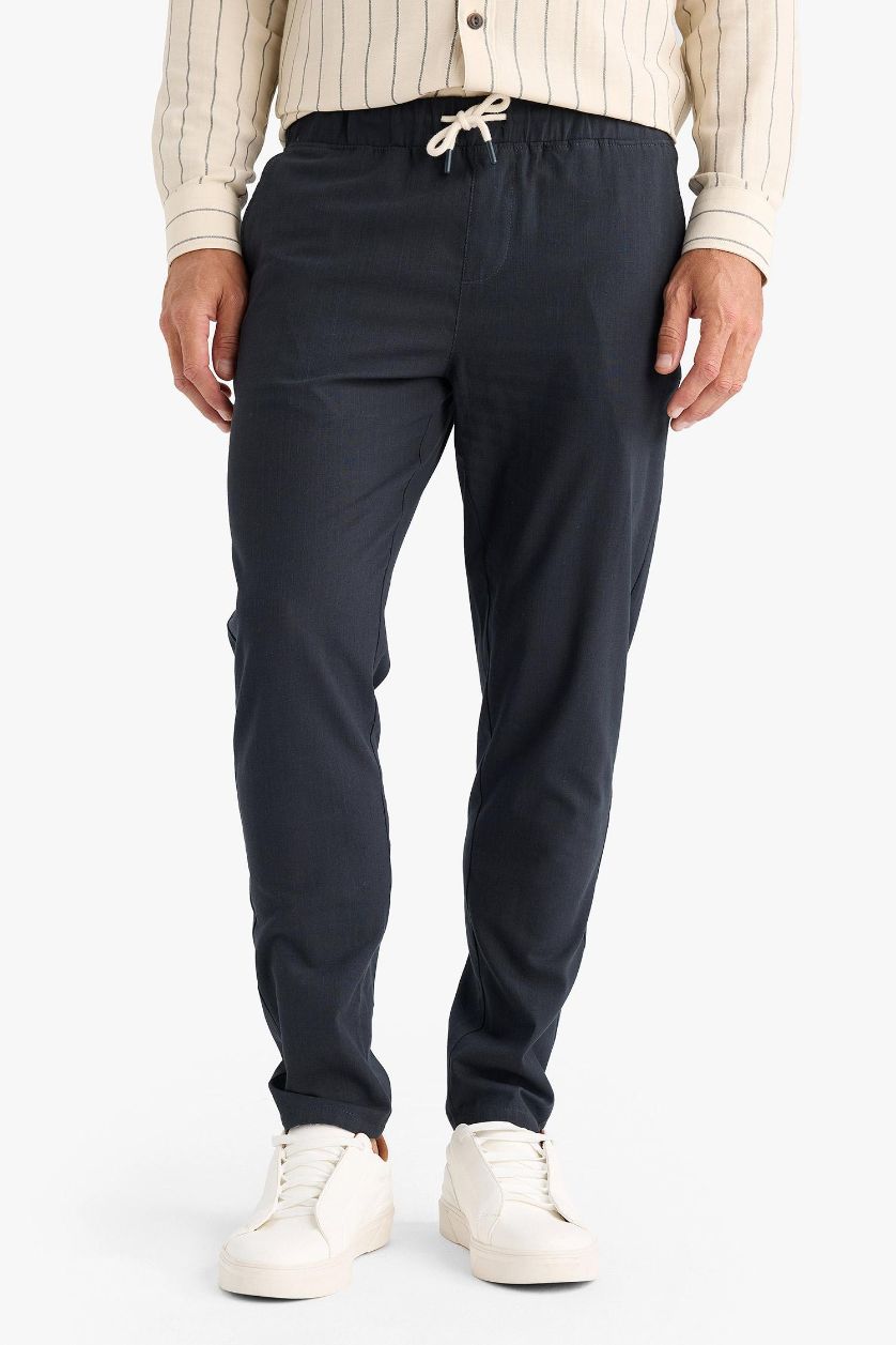 Man Dark Anthracite Cotton Skinny Leg Elastic Waist Summer Joggers