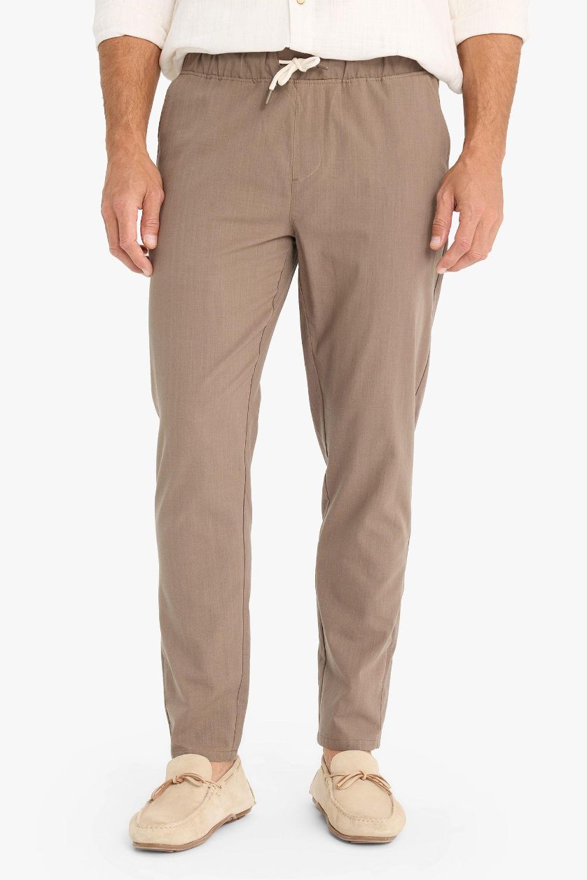 MAN Light Brown Cotton Skinny Leg Elastic Waist Summer Joggers