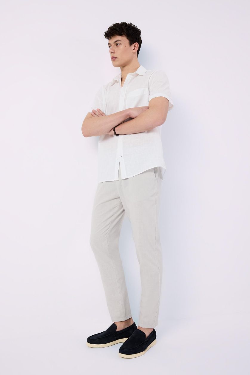 رجال رمادي فاتح بنطلون جوجر قطن برجل ضيق