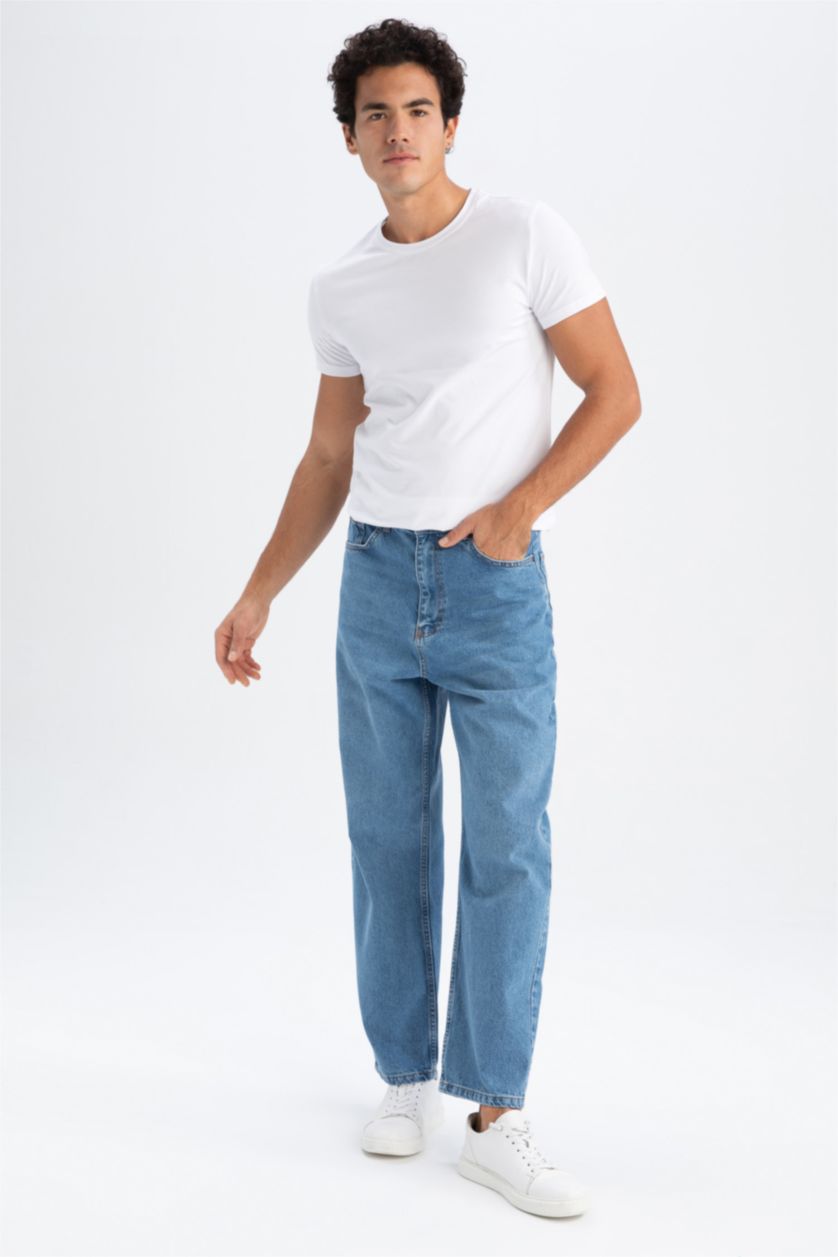 MAN Light Blue Baggy Fit Wide Pattern Normal Waist Wide Leg Jeans