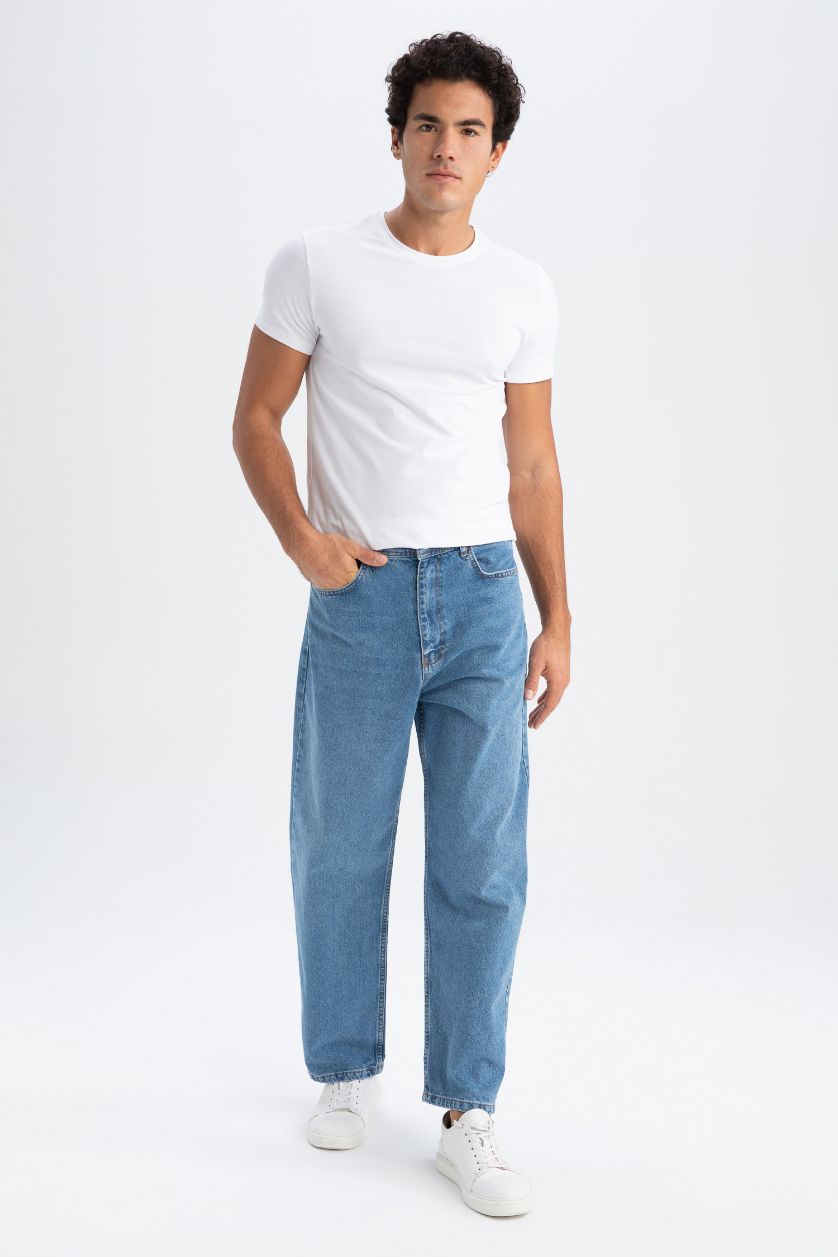 MAN Light Blue Baggy Fit Wide Pattern Normal Waist Wide Leg Jeans