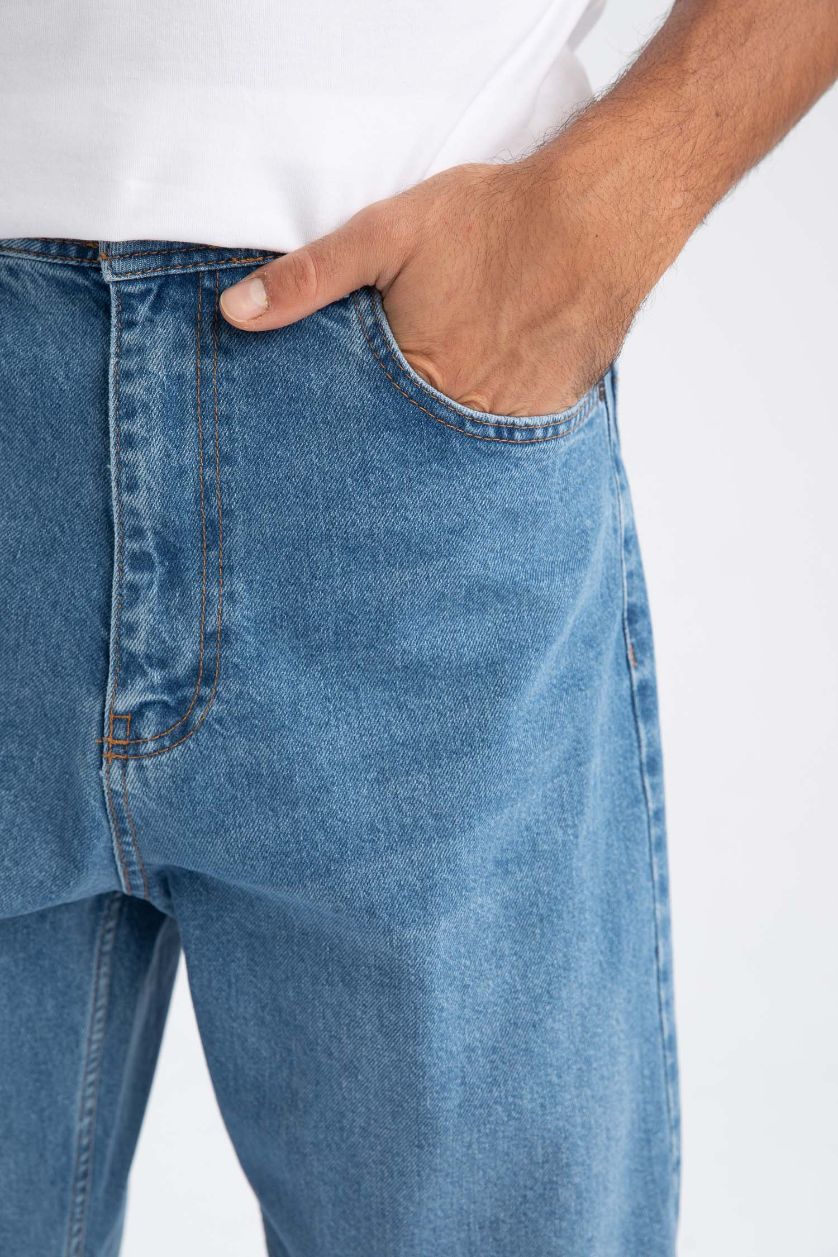 MAN Light Blue Baggy Fit Wide Pattern Normal Waist Wide Leg Jeans